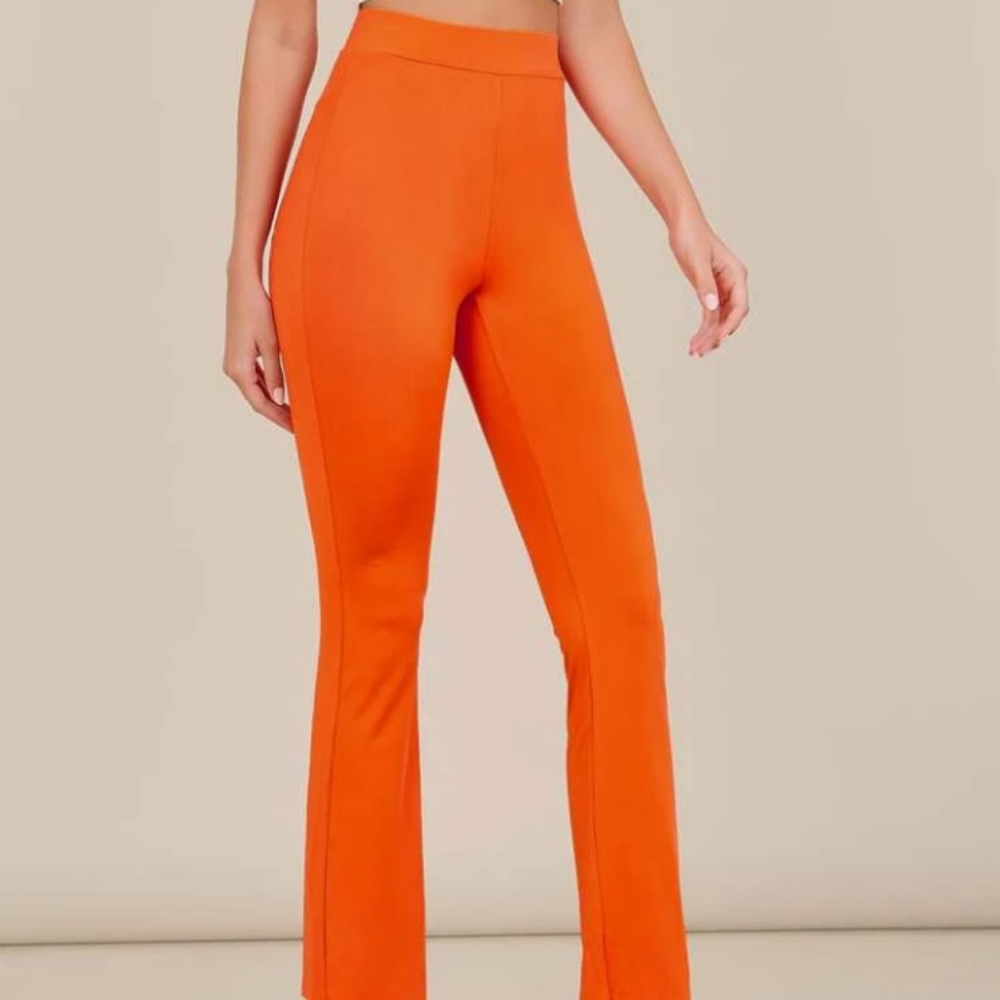 Orange solid flare pants